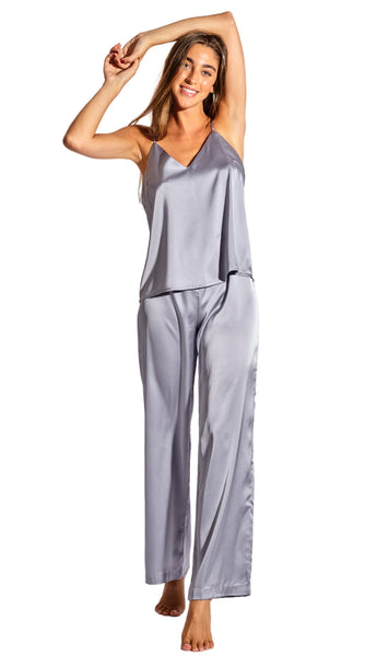 Laura in - Conjunto de top y pantalones de seda satén pijama para mujer