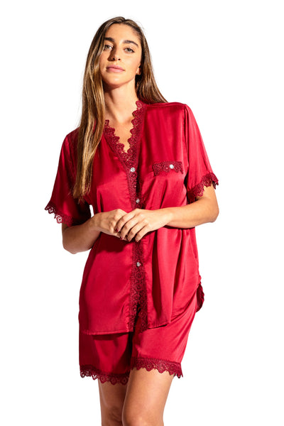 Laura in - Conjunto de pijamas de seda satén para mujer 2 piezas