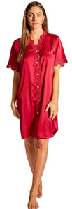 Laura in - Pijama camisón con botones de seda satén para mujer con encaje