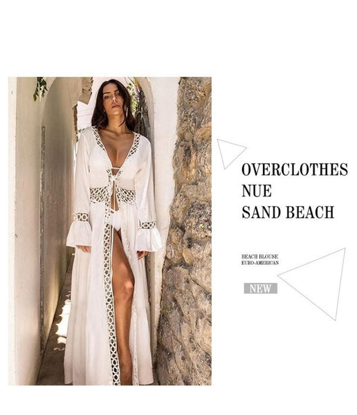 Vestido pareo blanco con encaje para playa veraneo cubrir bikini