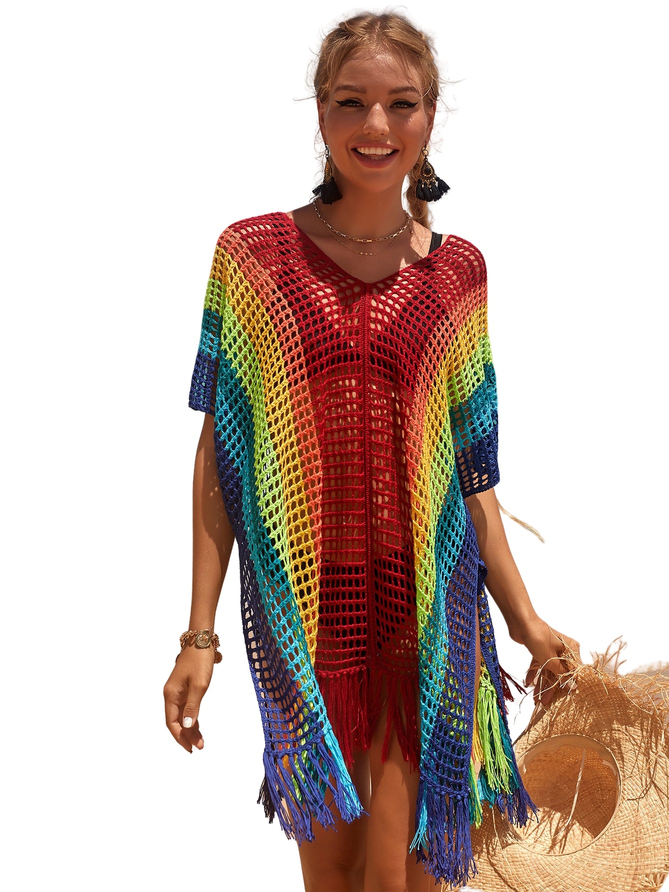 Vestido pareo de red malla para playa veraneo cubrir bikini