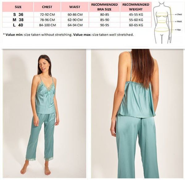 Laura in - Conjunto 5 piezas de pijamas para mujer de seda satén, Bata, camisón, top, pantalones cortos y largos.