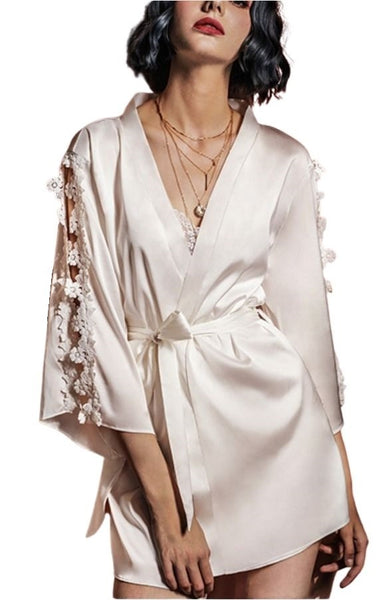 Pijamas de seda satén para mujer, bata kimono y/o vestido camisón de color liso sólido.