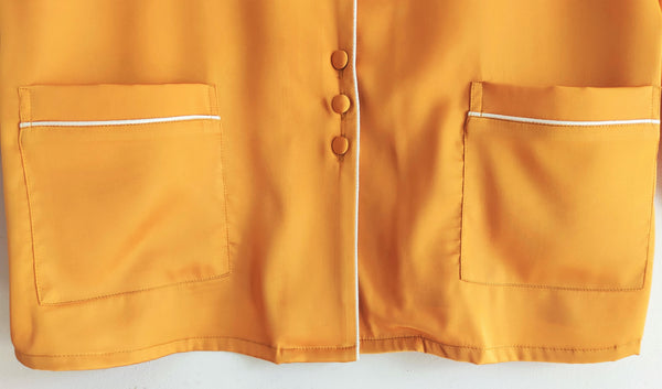 Laura in - Conjunto de Pijamas de Seda Satén para Mujer 2 piezas Camiseta Abotonada con Bolsillos y Pantalones con Encaje