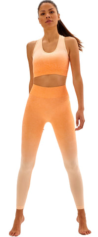 Laura in - Conjunto de ropa deportiva para mujer sin costuras de color liso degradado, top fitness y pantalones de push up para yoga y gym.