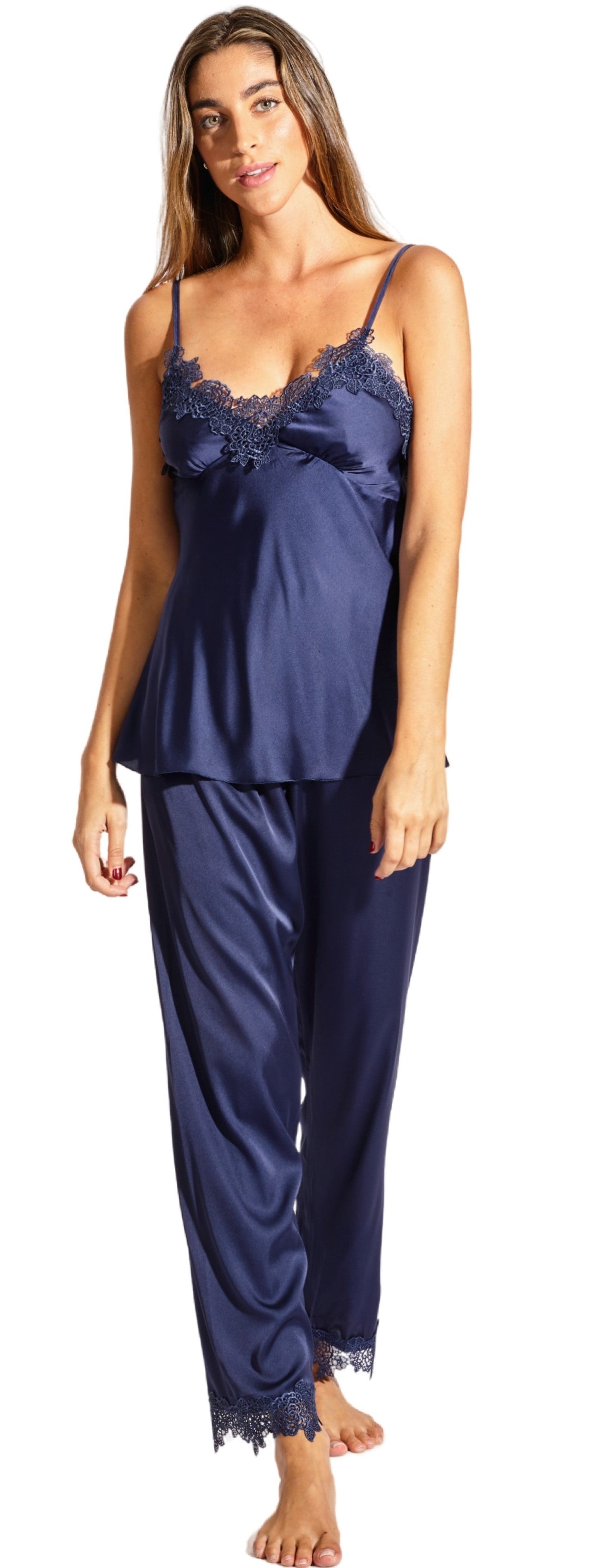 Laura in - Conjunto de pijamas lencerías de seda satén para mujer 5 piezas