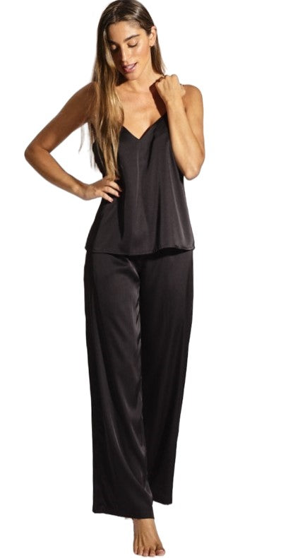 Laura in - Conjunto de top y pantalones de seda satén pijama para mujer