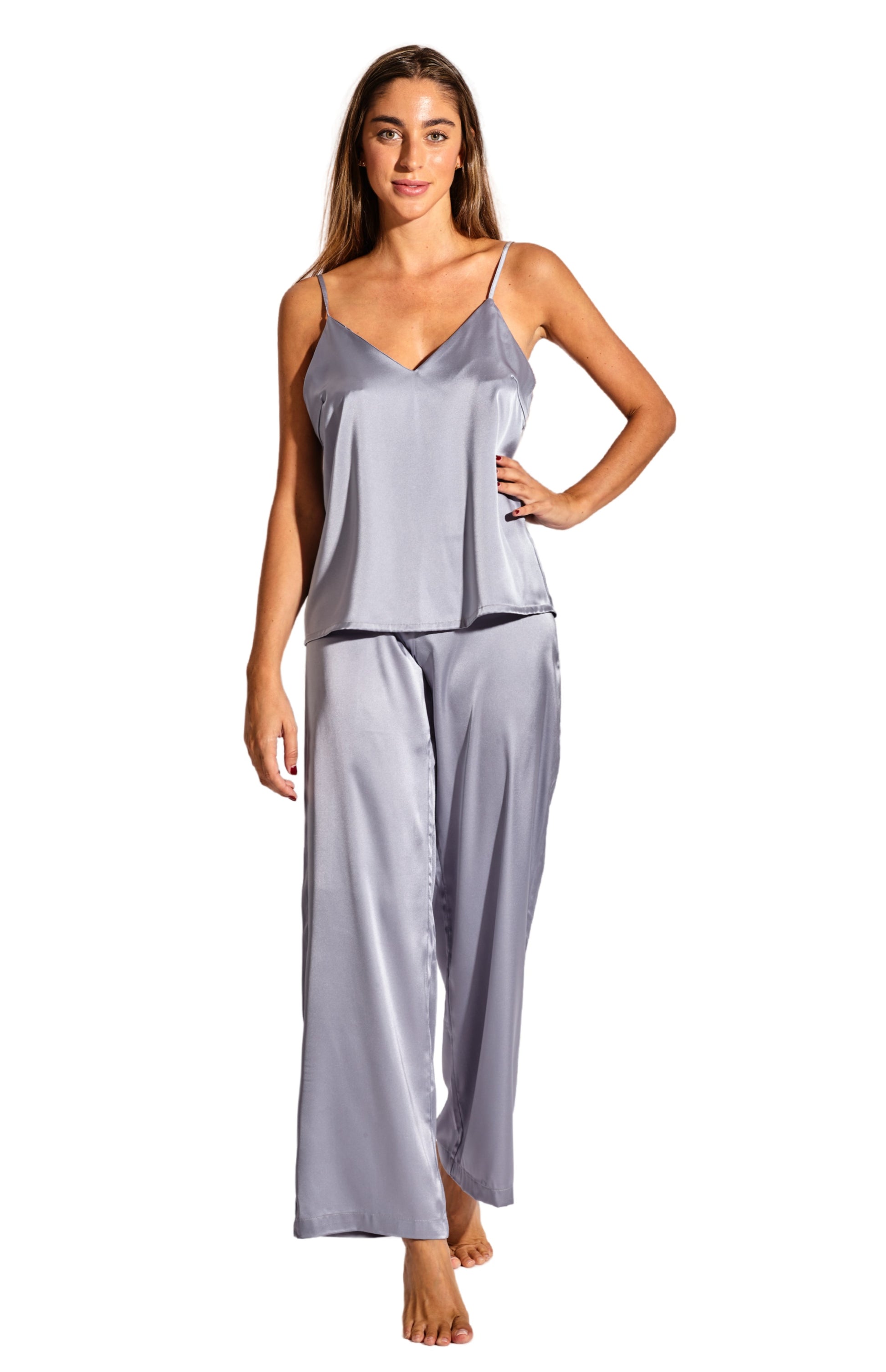 Laura in - Conjunto de top y pantalones de seda satén pijama para mujer