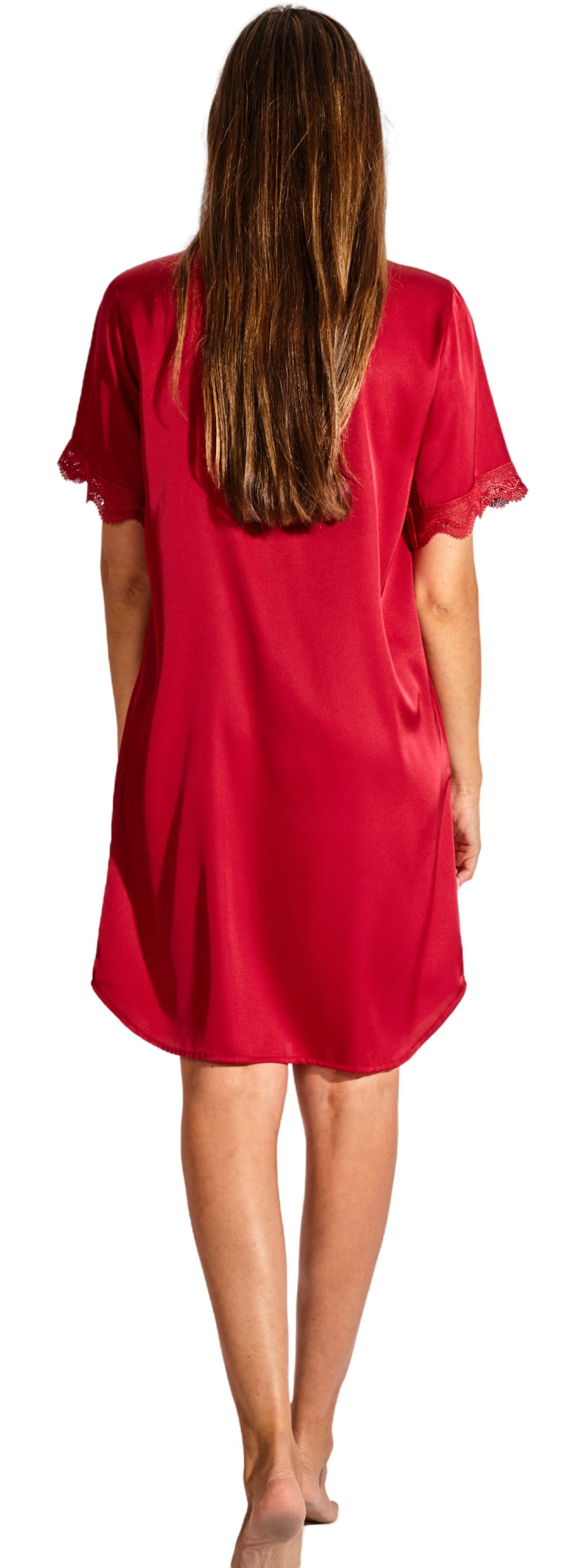 Laura in - Pijama camisón con botones de seda satén para mujer con encaje