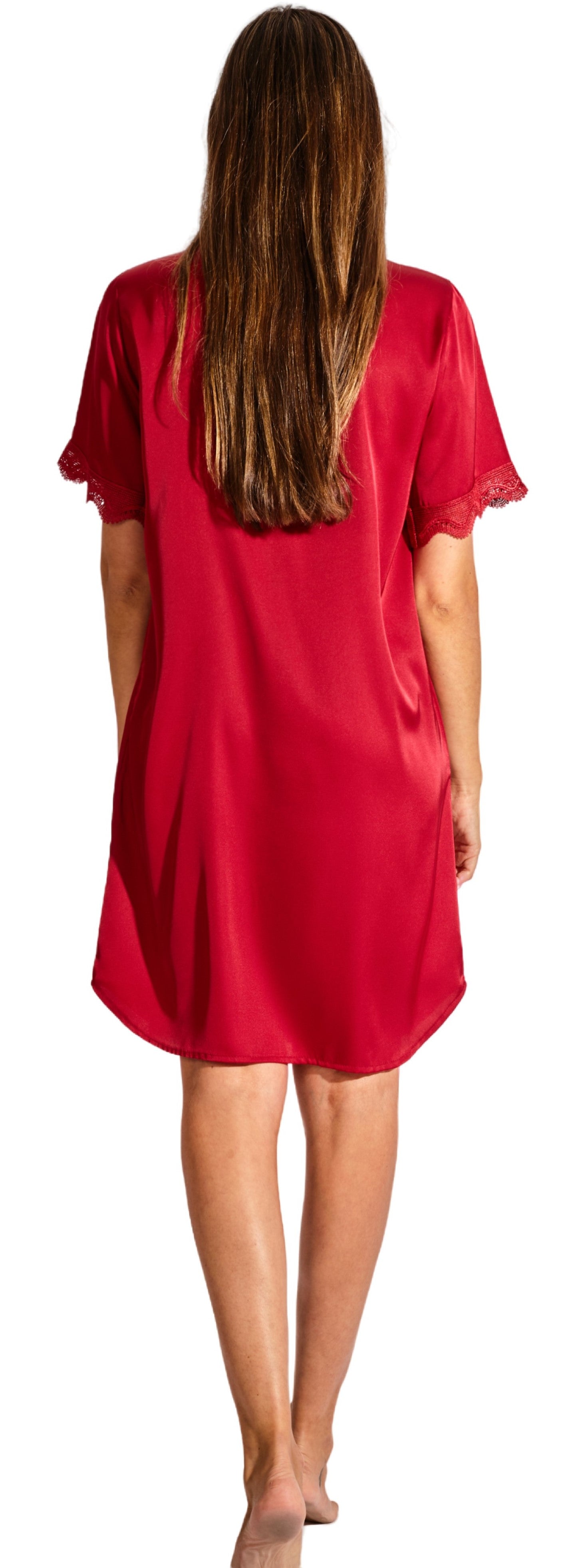 Laura in - Pijama camisón con botones de seda satén para mujer con encaje