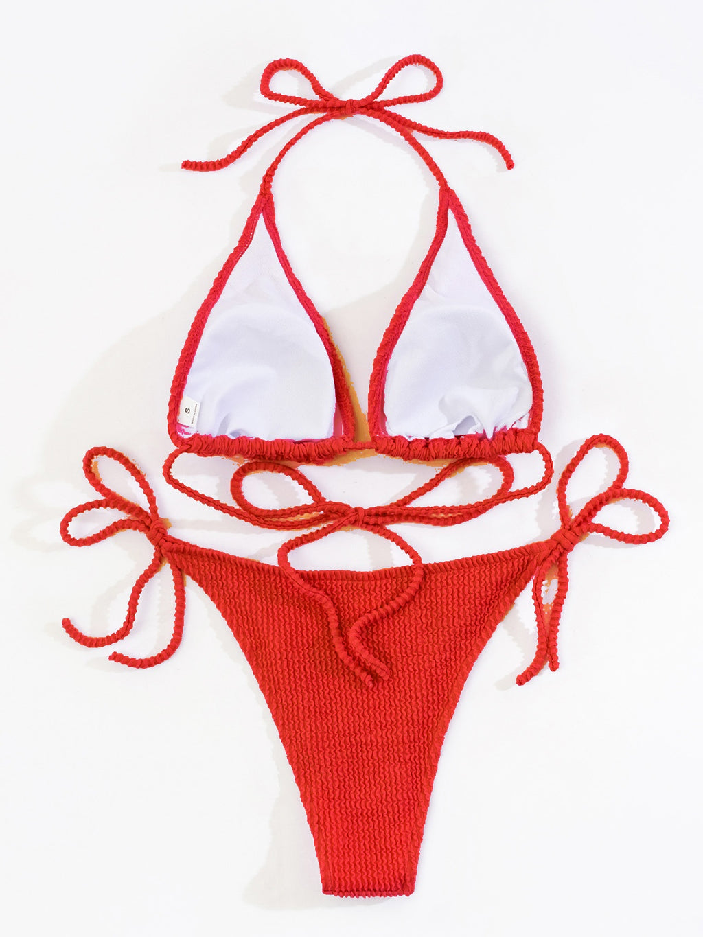 Nuevo Bikini 2024 con color sólido y tela elástica arrugada, dos formas de vestirse.