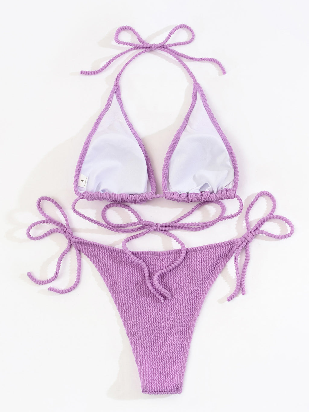 Nuevo Bikini 2024 con color sólido y tela elástica arrugada, dos formas de vestirse.