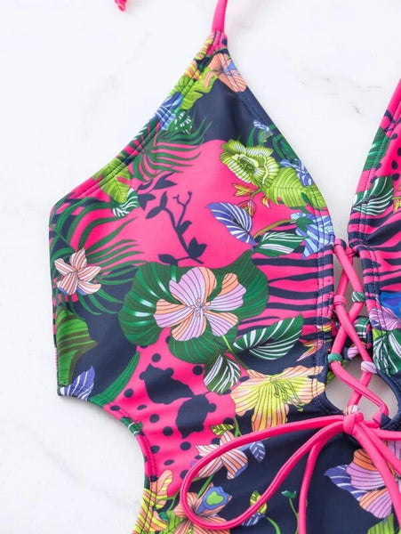 Nuevo bikini bañador de estampado floral con cordones ajustables