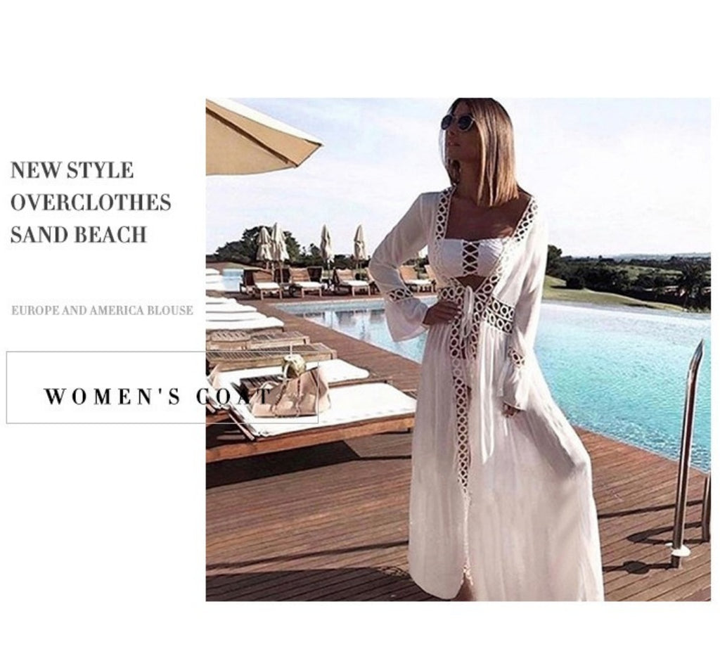 Vestido pareo blanco con encaje para playa veraneo cubrir bikini
