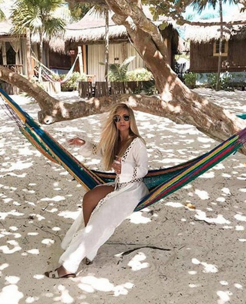 Vestido pareo blanco con encaje para playa veraneo cubrir bikini