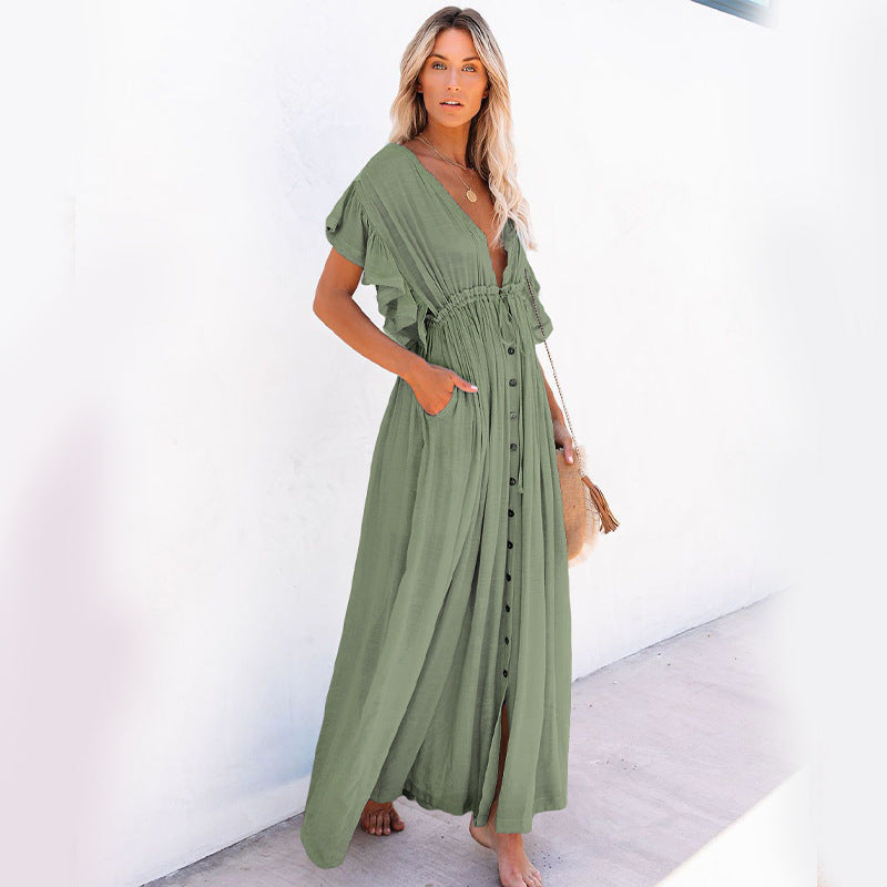 Vestido maxi pareo para playa en verano cubrir bikini color liso