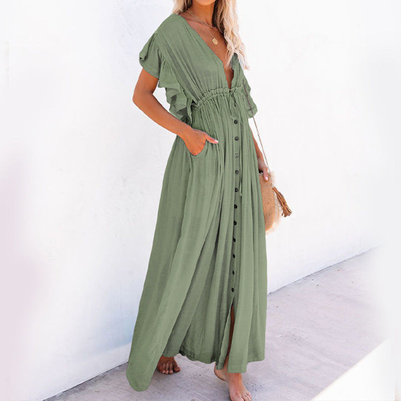Vestido maxi pareo para playa en verano cubrir bikini color liso