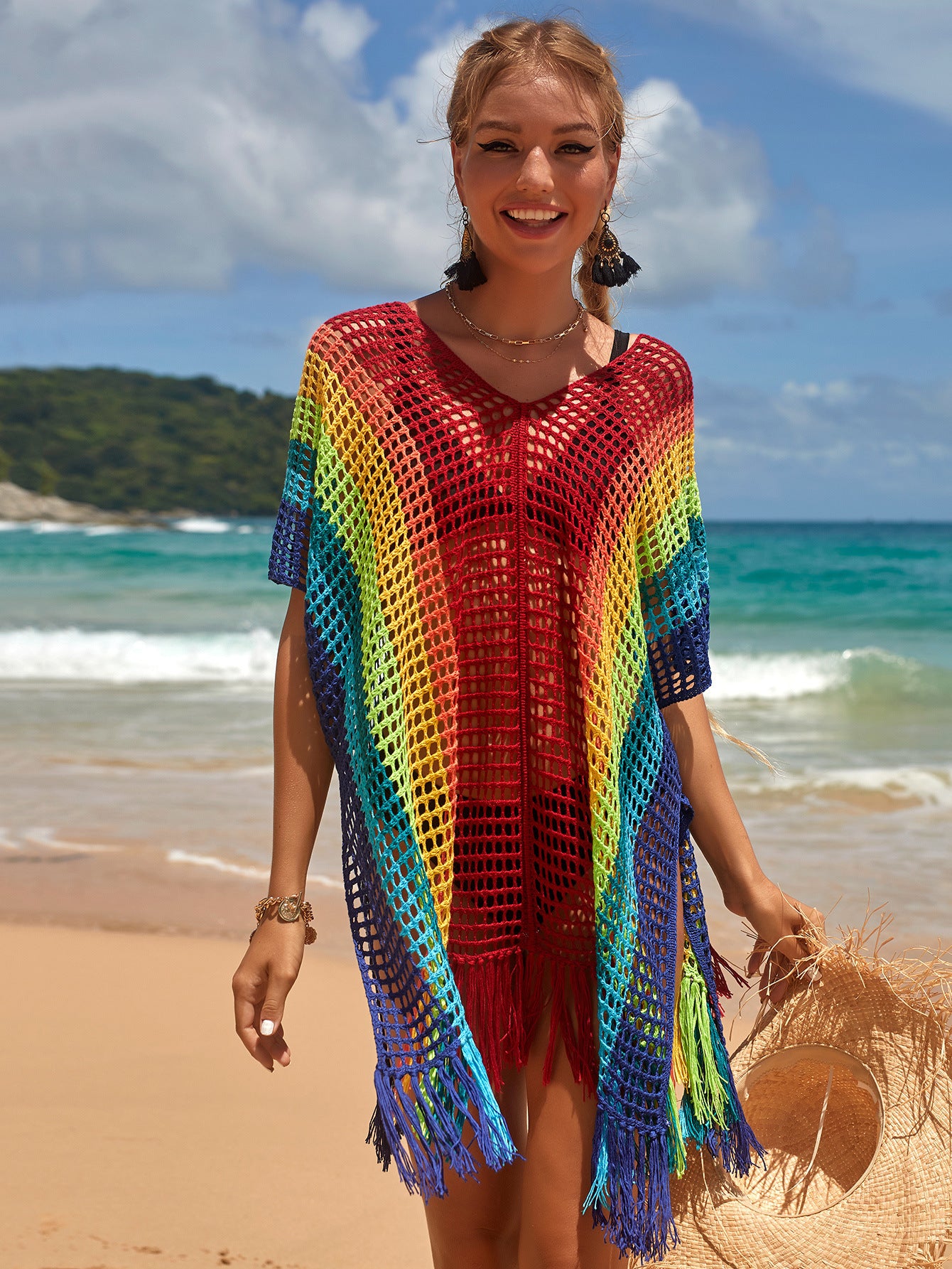 Vestido pareo de red malla para playa veraneo cubrir bikini