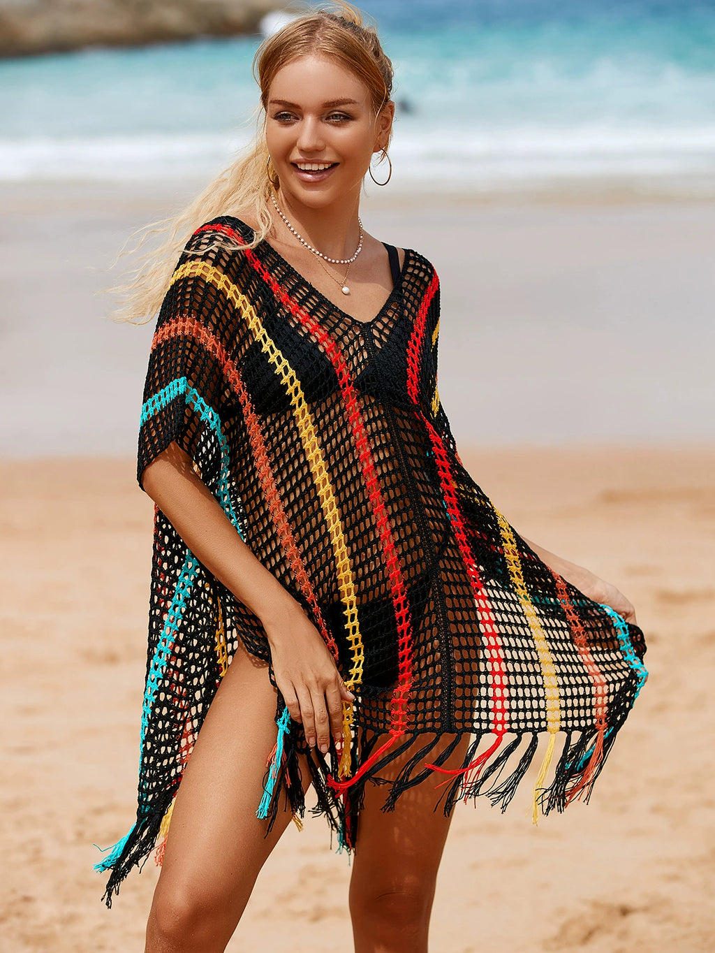 Vestido pareo de red malla para playa veraneo cubrir bikini