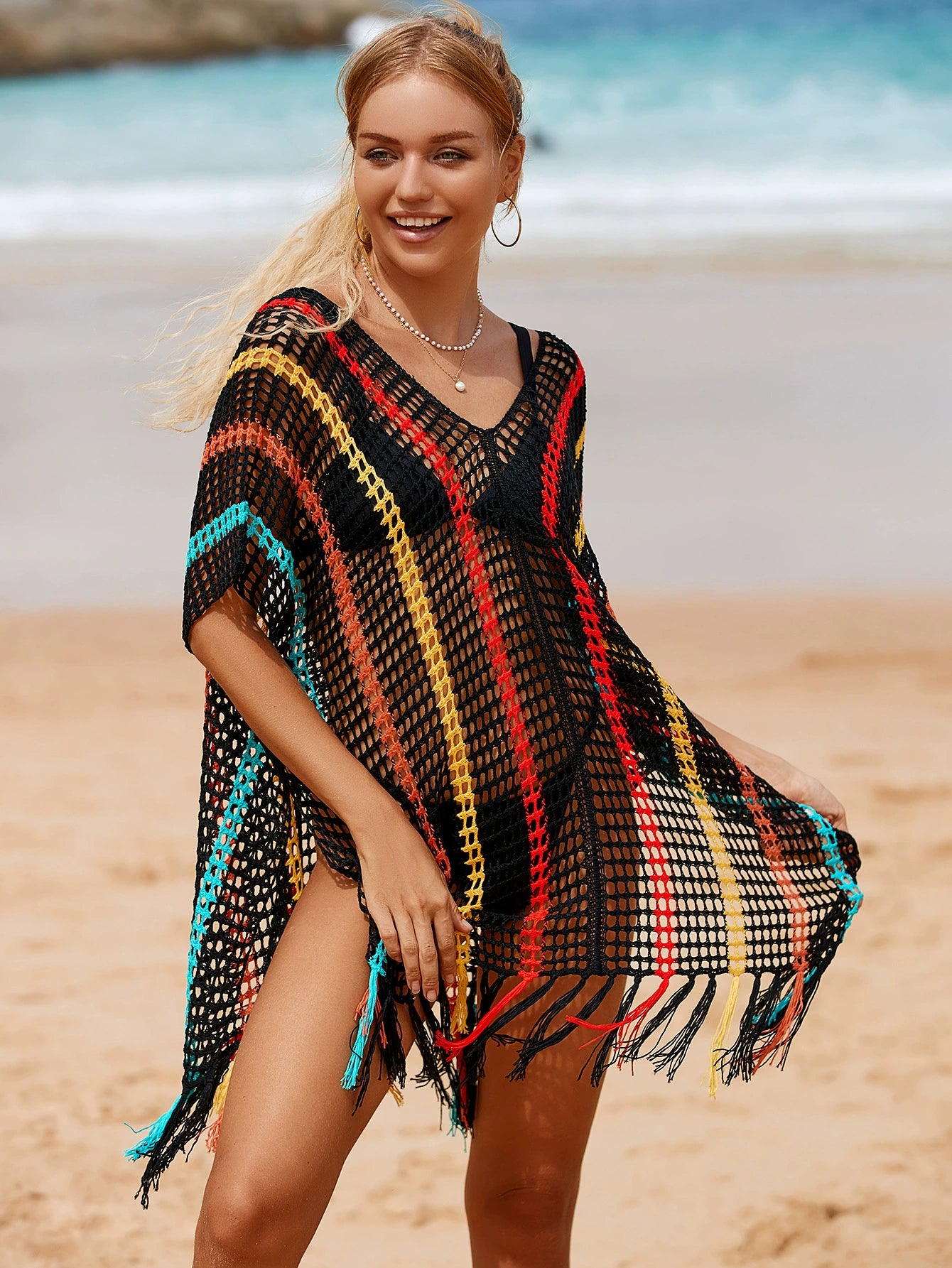 Vestido pareo de red malla para playa veraneo cubrir bikini