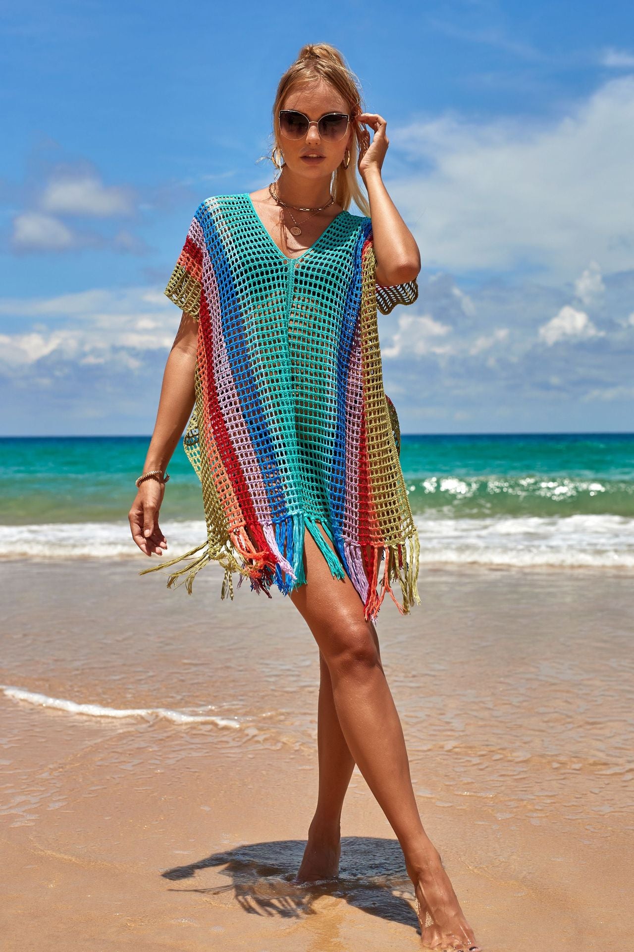 Vestido pareo de red malla para playa veraneo cubrir bikini