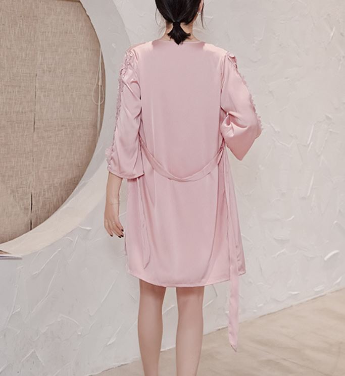 Pijamas de seda satén para mujer, bata kimono y/o vestido camisón de color liso sólido.