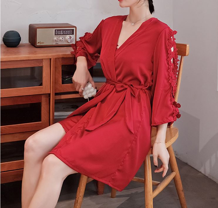 Pijamas de seda satén para mujer, bata kimono y/o vestido camisón de color liso sólido.