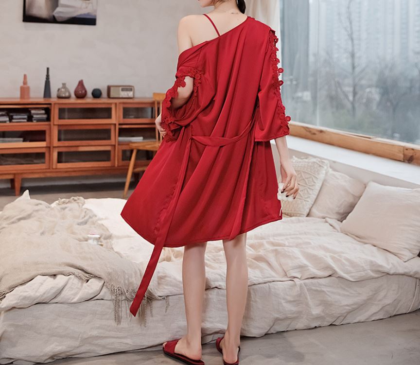 Pijamas de seda satén para mujer, bata kimono y/o vestido camisón de color liso sólido.