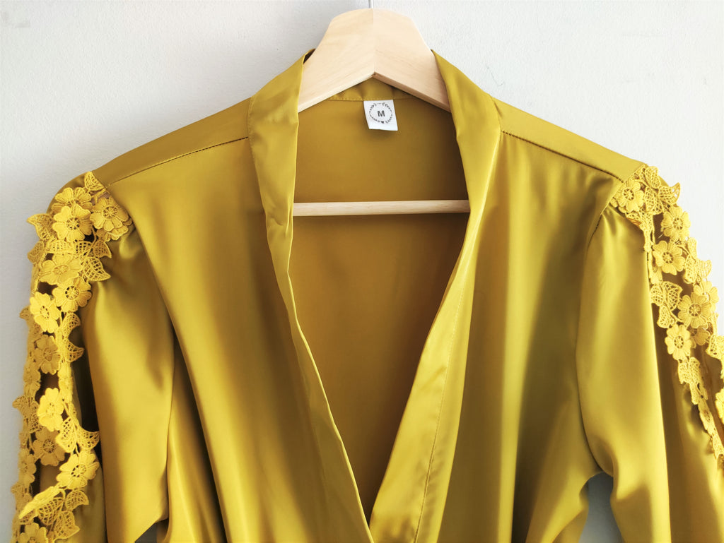 Pijamas de seda satén para mujer, bata kimono y/o vestido camisón de color liso sólido.