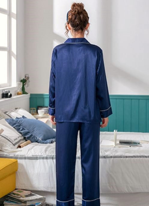 Laura in - Conjunto de 2 piezas, pijamas de seda satén, camisero y pantalones largos a rayas