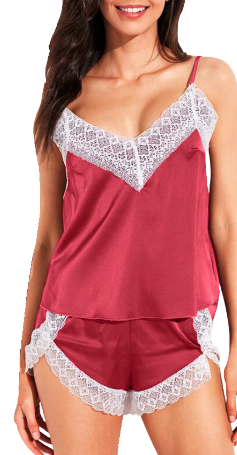 Laura in 2 Piezas Set Pijamas de Seda sat n para Mujer con Encaje Bl