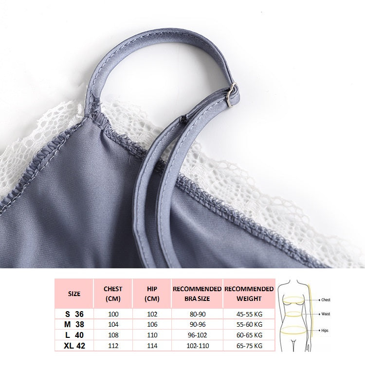 Laura in - 2 Piezas Set Pijamas de Seda satén para Mujer con Encaje Blanco. Top Tirante y Pantalones Cortos de Color Liso.