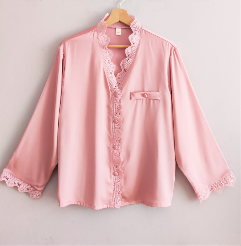 Conjunto de pijamas de seda satén para mujer con encaje floral