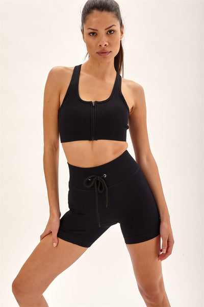 Laura in - Conjunto de ropa deportiva para mujer sin costuras de canalé leggings de talle alto y top camiseta fitness para yoga y gym.