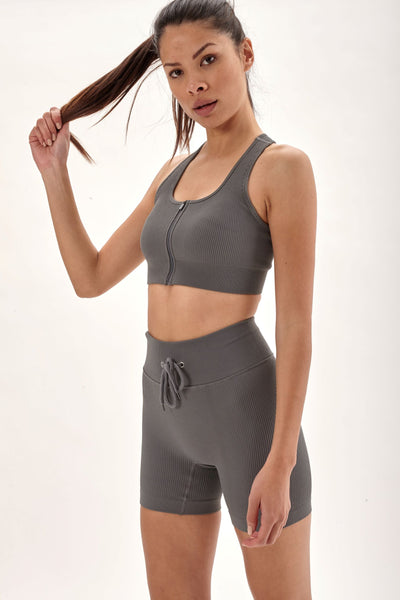 Laura in - Conjunto de ropa deportiva para mujer sin costuras de canalé leggings de talle alto y top camiseta fitness para yoga y gym.