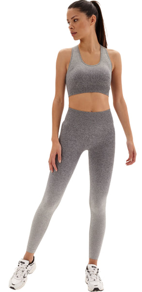 Laura in - Conjunto de ropa deportiva para mujer sin costuras de color liso degradado, top fitness y pantalones de push up para yoga y gym.