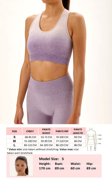 Laura in - Conjunto de ropa deportiva para mujer sin costuras de color liso degradado, top fitness y pantalones de push up para yoga y gym.