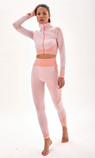 Laura in - Conjunto de ropa deportiva para mujer sin costuras de tejido elástico, camiseta de manga larga y pantalones de push up para yoga y gym.